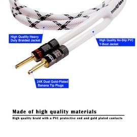 InnoStars 12AWG Speaker Cable Wire for Lossless Sound Transmission Design (10 Feet),Heavy Duty Braided Speaker Wire Cable with Dual Gold Plated Banana Plug,OFC - White,10ft