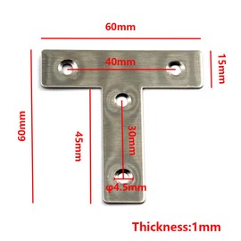 (20 Pieces) 60x60mm Angle Connector Corner Brackets (Thickness 1mm) Stainless Steel T Shape Brace Brackets with Screws