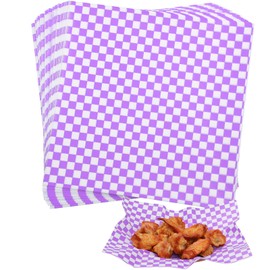 KIKISML 100 Sheets Purple and White Checkered Deli Paper Sheets 12*12 Inch, Food-graded Greaseproof Paper Basket Liners for Sandwiches, Burgers, Fries Wrapping Paper for Party, Festival and Outdoors
