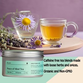 Divya's Calming Peace of Mind Tea, Ayurvedic Herbal Chamomile with Passion Flower, Lavender, Caffeine Free Lavender Loose Leaf Tea Blend to Unwind & Relax - Organic, Non-GMO, Calming
