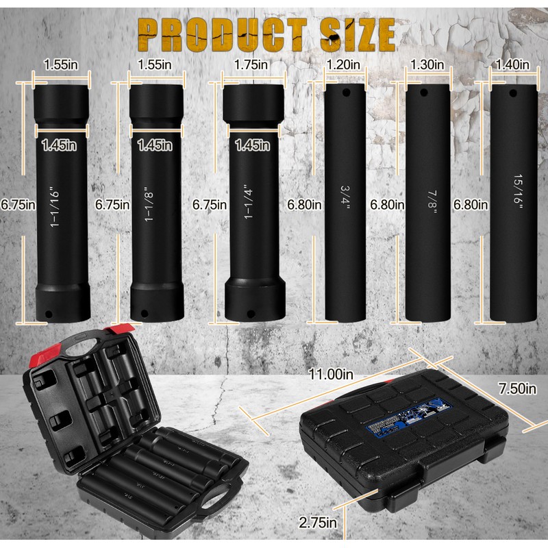 gokeshfly 1/2 Inch Drive Extended Length Impact Socket Set 6Pcs,