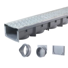 URA WATER - Model UA-100 - Drainage Trench Set - Channel Drain With Galvanized Steel Grate - 1 x 39" Long