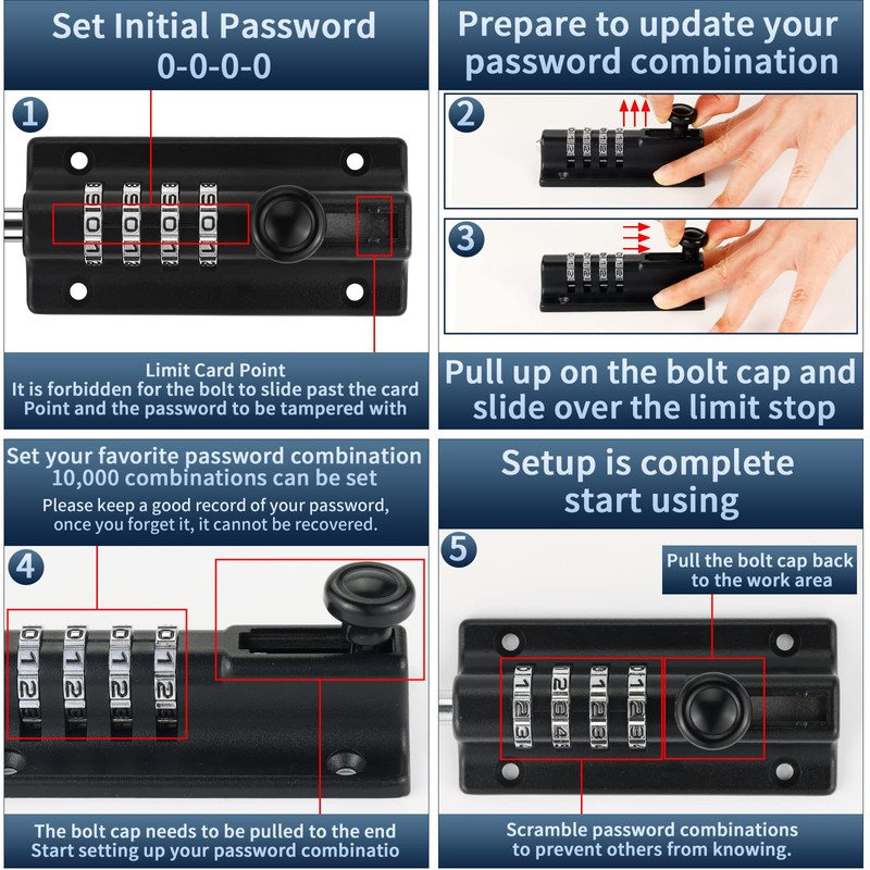 Combination Locking Bolt,Thickened Solid Zinc Alloy Combination Barrel Bolt,Safety Slide