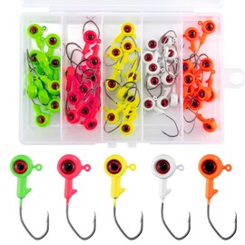 Alwonder 50-Pack Crappie Jigs Heads with 3D Eyes, Crappie Lures Panfish Lures Hook Bass Trout Fishing Jig Head, 1/8oz Jig Heads for Fishing Freshwater