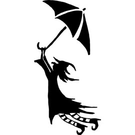 Wall Decal Flying Witch with Umbrella Silhouette Broom Wicked Bat Pumkin Malignant Supernatural Powers Sticker for Home Living Room Bedroom Removeable Cute Wall Decoration - Size: 12 in x 30 in