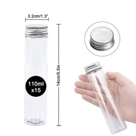 15pcs Test Tubes Plastic with Cap Brush 110ml, 32mmx140mm Bead Storage Containers Bath Additive Containers