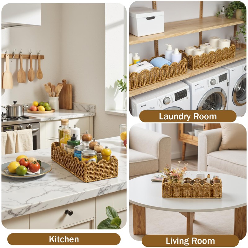 Scalloped Toilet Paper Basket: Water-Resistant Handmade Organizer - Natural Tan