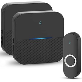 AIDA Lighted Wireless Doorbell, Home Waterproof Doorbell 1,000ft Range, 5 Volume Levels with 58 Doorbell Chimes & LED Flash (Black, Doorbell with 1 transmitter & 2 Receiver)