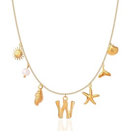 VCCKNB JEWELRY Initial Pendant Necklace for Women Girls 14K Gold Plated Letter Necklaces A-Z Shell Boho Summer Shell, Gold