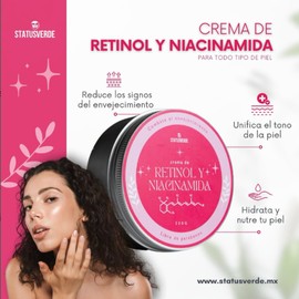 STATUS VERDE, Crema corporal anti manchas con RETINOL (vitamina A) y NIACINAMIDA (vitamina B), blanqueadora, disminuye queratosis en brazos y glúteos, en lata de 200g, aroma a melon-sandia