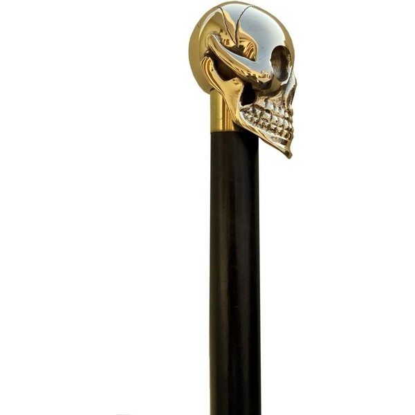 Generic Antique Brass Skull Handle Stick Handmade 36 Inch Black