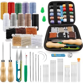 Tikjiua 59 Pcs Leather Sewing Kit Leather Needles for Hand Sewing,Heavy Duty Sew