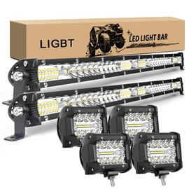 LIGBT LED Light Bar Kits 2Pcs 21 Inch 204W Single Row Led Light Bar 4PCS LED Pod Lights 4Inch 60W Spot Flood Combo Fog Driving Lighting Roof Bumper Lamp Offroad Work Light for Truck SUV ATV UTV
