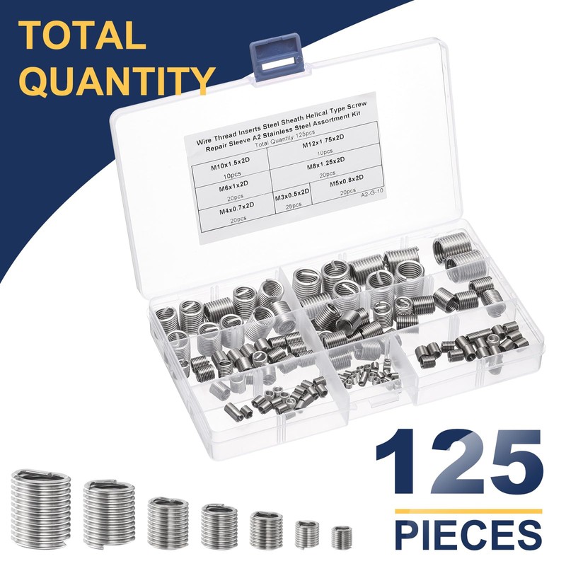 sourcing map 125pcs Wire Thread Insert Kit M3 M4 M5