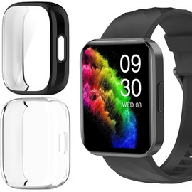 Compatible for RUIMEN Smart Watch Case, Blueshaweu Soft Slim TPU All Around Protective Shell Anti-Scratch Bumper Cover Case Compatible for RUIMEN D1 Smartwatch-1.85 inches (Black+Clear)