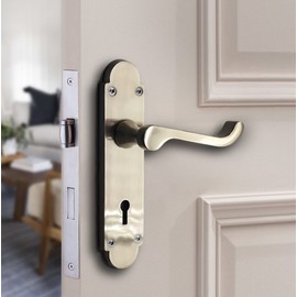 Infinity Decor Victorian Scroll Lever Lock Door Handles on Shaped Backplate in Satin Nickel,165mm x 40mm - Made from Zinc