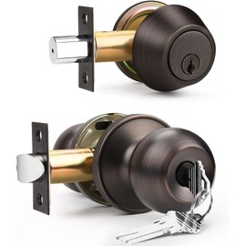 Brotima 6 Pack Entry Door Knob Lockset and Single Cylinder Deadbolt Combination Set in Matte Black Finish, Keyed Alike Exterior Knob Lock and Deadbolt for Front Door and Outside Gate