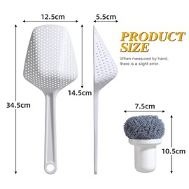 NVTED Strainer Scoop Colander, Food Strainer Slotted Spoon Long Handle with Nano Cleaning Balls, Plastic Heat-Resistant Large Slotted Strainer and Skimmer for Pasta, Vegetables, Salad