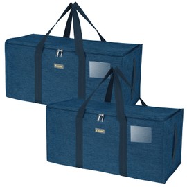 BALEINE Extra Large Storage Tote with Zippers & Carrying Handles, Heavy-Duty Oxford Fabric Moving Bags for Laundry, Space Saving, Storage, 2-Pack, Denim Blue