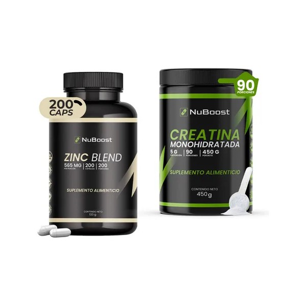 Zinc Blend Creatina Monohidratada Nuboost 200 Caps Y 450g Sabor