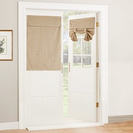 RYB HOME French Door Blinds 100% Blackout, Linen Blended Window Decor Room Darkening Privacy Skylight Patio/French Glass Door Window Shades, W26 x L40 inch, Camel, 1 Panel