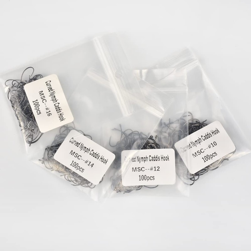 MUUNN 100Pcs Fly Tying Hooks,Curved Nymph Caddis Fly Hook for