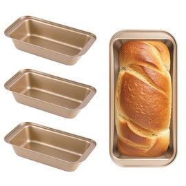 NUTSFLOW 3 Pack Nonstick Carbon Steel Loaf Pans - 9x5 Inch Rust-Resistant Bread Pans for Baking, Stackable Design for Home/Restaurants (Gold Finish)