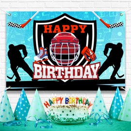 Ice Hockey Happy Birthday Backdrop Banner Game Time Rink Game Sports Theme Background Decor for Player Adult Kids Boys Girls Birthday Party Favors Decorations Supplies 70.8x47.24in-BECKTEN