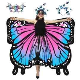 Butterfly Costume Women, Double-Sided Print Butterfly Wings Adult Set with Skirt Women, Butterfly Headband, Mask, Fairy Wings Adult Butterfly Costume Woman for Carnival, Fancy Dress