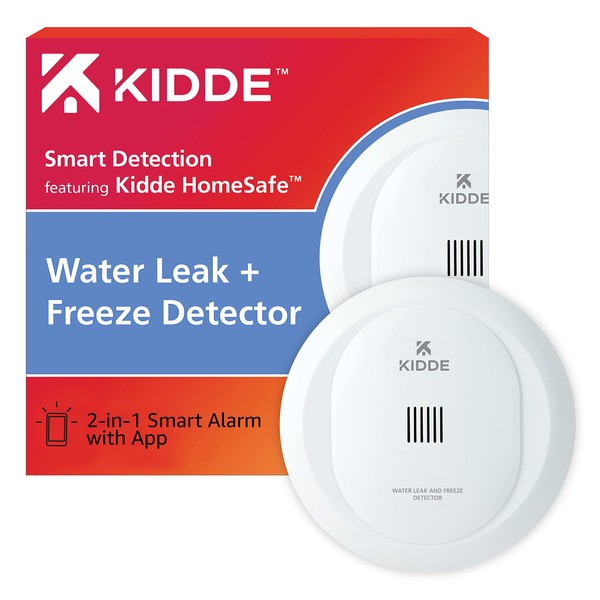 Kidde WiFi Water Leak Detector & Freeze Alarm, Alexa Device, Smart Leak Detector for Homes with App Alerts,White