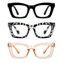 Hubeye 3 Pack Oprah Style Reading Glasses for Women Men Blue Light Blocking Computer Square Readers with Spring Hinge and Glasses pouch +1.5