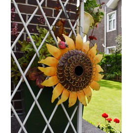 Decorative Sunflower Birdhouse for Outside Hanging Bird House Metal with Ladybug Spring Summer Outdoor Garden Decor