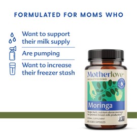 Motherlove Motherlove Moringa (60 Capsule Value Size) Lactation Supplement to Optimize Breast Milk Supply—Non-GMO, Organic Herbs, Vegan, Kosher, Soy-Free