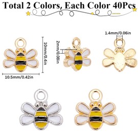 SUNNYCLUE 1 Box 80Pcs Enamel Bee Charms Honeybee Charms Bulk Alloy Yellow Gold Metal Honey Bees Charm for Jewellery Making Charms Supplies DIY Crafting Necklace Bracelet Earring Women Beginners Adults
