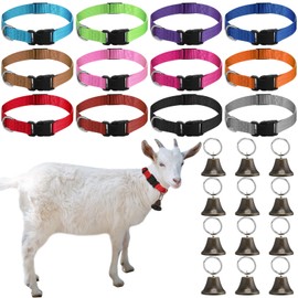 12 Sets Goat Collars with Bells Horse Sheep Grazing Cow Bells Adjustable Nylon Dog Bell Collar with Quick Release Buckle Anti Lost Pet with Copper Bell for Small Farm Animal Sheep Accessories
