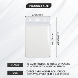 ID Card Cover, Pack of 20 Plastic ID Card Holders with Strap Vertical, Card Holder for Office School Exhibition Supplies (4.41 x 2.68 inches.)