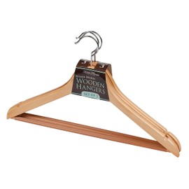 Simplify 3 Pack Mahogany Look Rolling Wood Hangers, Prevents Creasing & Wrinkles, Good for Coats, Dresses, Pants and Shirts, Natural