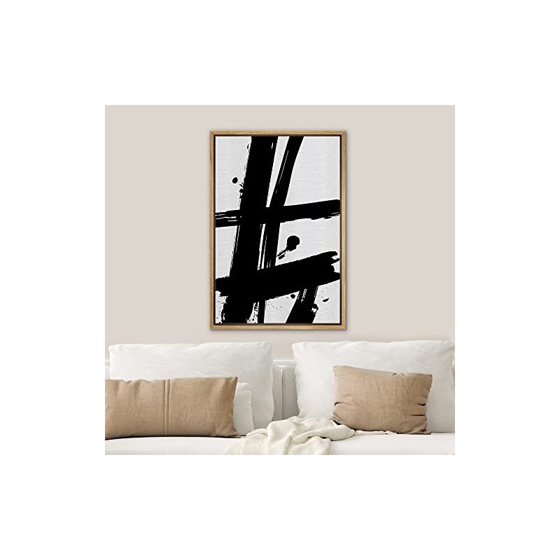 SIGNWIN Framed Canvas Print Wall Art Black Ink Paint Stroke