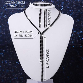 Unicra Black Bridal Wedding Jewelry Sets Rhinestone Necklace Earrings Bracelet Set Prom Formal Costume Jewelry Sets for Women and Brides (Black)