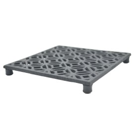 Flag Emotes Square Trivet Black Cast Iron Decorative Ornate Diamond Hot Pad Decor 5.25" Wide