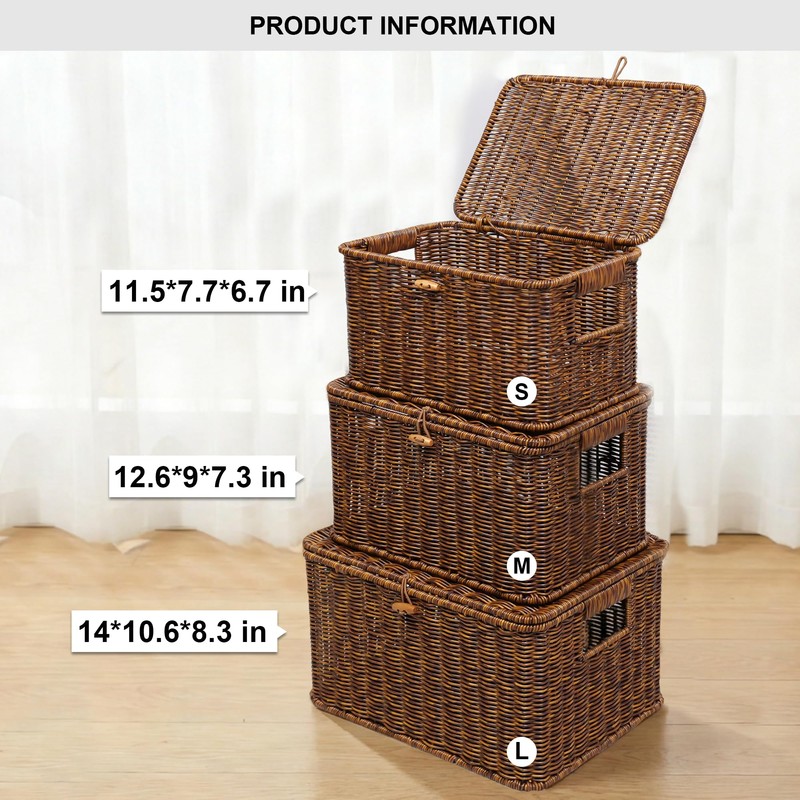 Nonam Wicker Storage Basket with Lid, Large Shelf Baskets for