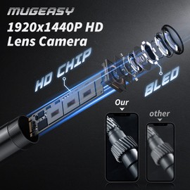 Inspection Camera - Endoscope Camera with Light, 1920P HD Bore Scope Borescope with 8 Lights, Waterproof 16.4FT Semi-Rigid Cord for Pipe Inspection, Industrial Endoscope for Phones(Black)