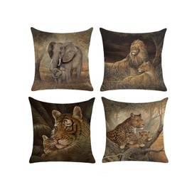 SCVBLJS Animal Cushion Square African Throw Pillow Case Set Animal lion pattern Cushion Covers for Living Room Sofa Couch Bed Bedroom Home Decor Garden Couch pillowcase 50 x 50cm set of 4