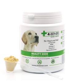 4-BEINER BEAUTY-DOG - Multi-Vitamine für Hunde mit MSM, Omega 3, Vitamin B-Komplex, Vitamin C, Biotin, Bierhefe, Mariendistel, Schwarzkümmelöl, Zink, Jod, Selen