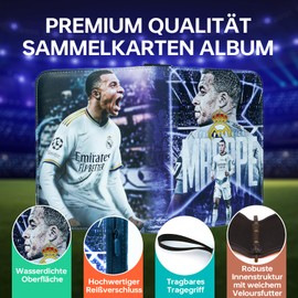 Oirigaga Football Card Scrapbook, 4 Pockets Football Trading Cards Album Folder with Zip Carry Handle and 50 Sleeves for 400 Cards, Sports Cards Book Collector Folder, 3-Ring Card Folder