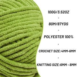 Lime Green Chunky Chenille Yarn for Crocheting, Baby Yarn for Crocheting Soft Blanket/Amigurumi, 100g (87.4yds) Super Bulky Fluffy Velvet Knitting/Crochet Yarn