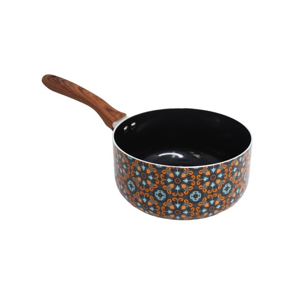 IMUSA 2 Quarts Talavera Nonstick Saucepan with Wood Look Handle,