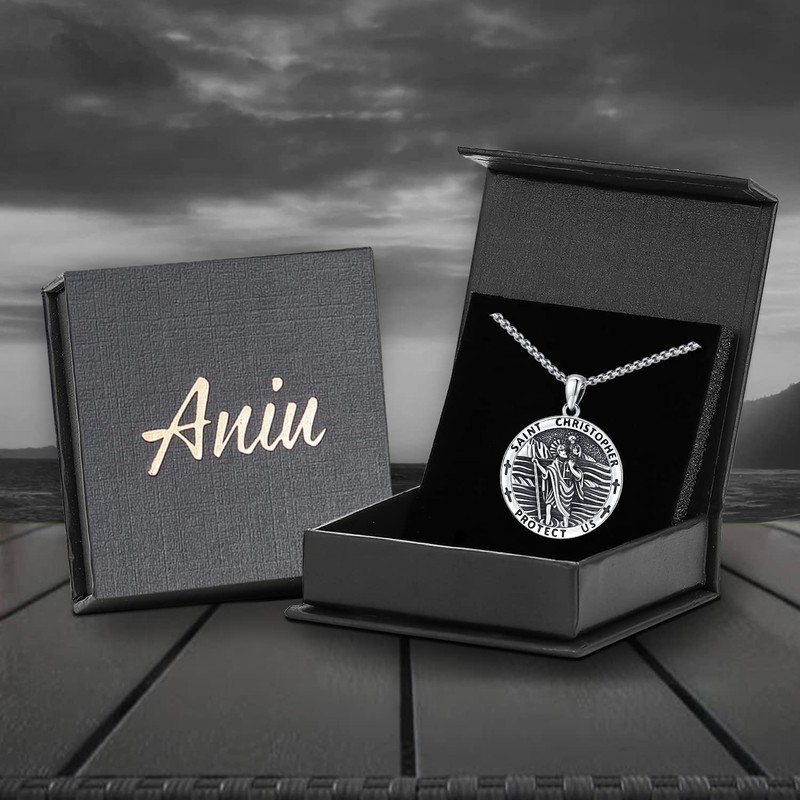Aniu St Christopher Necklace for Men Women Sterling Silver Saint