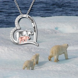 HARMONY BOLA Mother's Day Gift for Mother Meaningful Animal Heart Pendant Necklace Jewelry for Women, 18+2 Inch, Silver, Cubic Zirconia