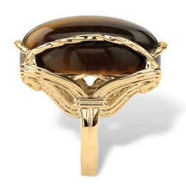 PalmBeach Yellow Gold-Plated Natural Black Onyx or Genuine Brown Tiger Eye Pillow Ring Size 7